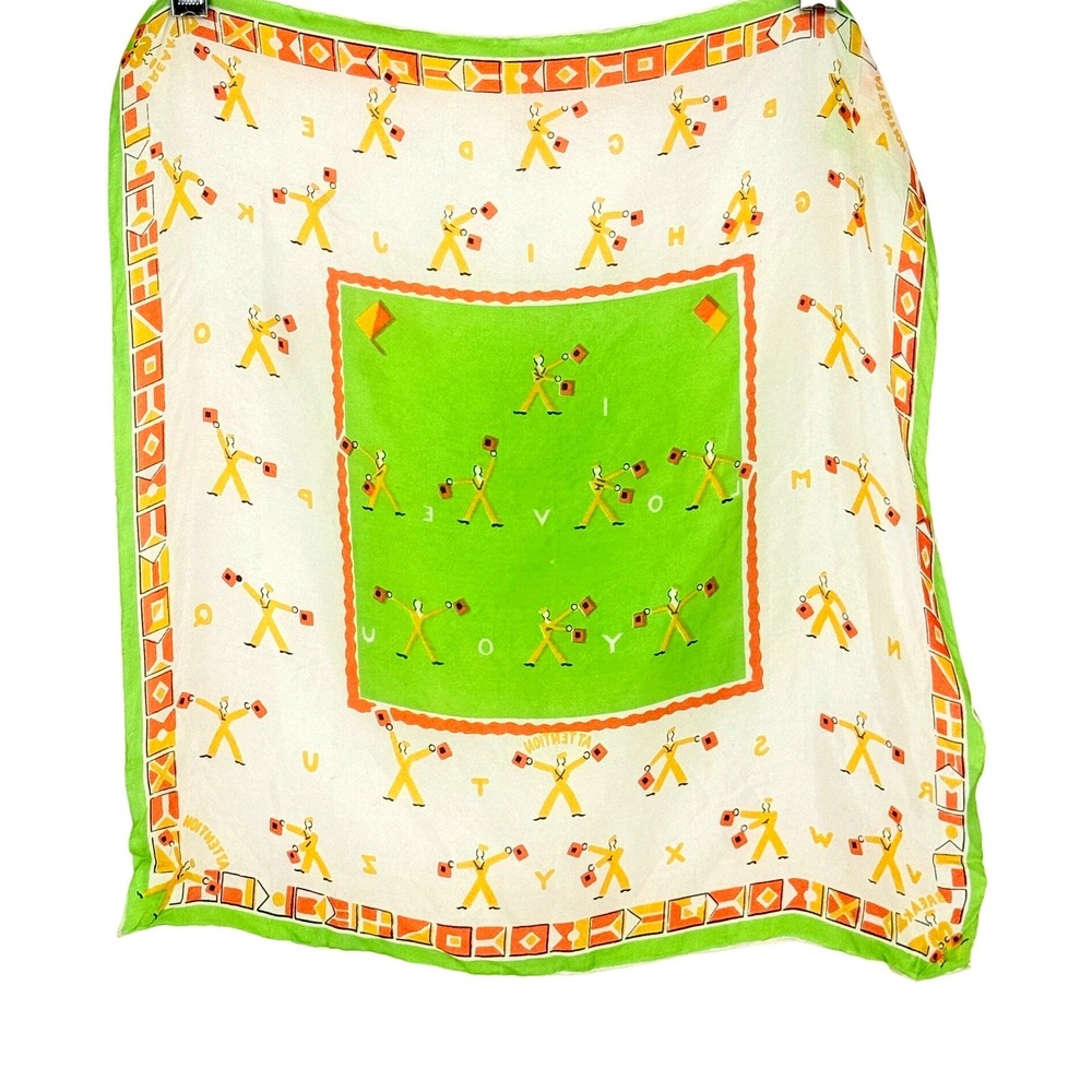 Vintage Womens Hand Rolled Novelty Silk Sailor Alphabet I Love You Scarf 50s 60s